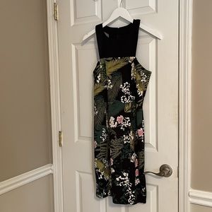 Adrianna Papell Size 6 Cocktail Dress - Tropical Floral w/ Black Accent